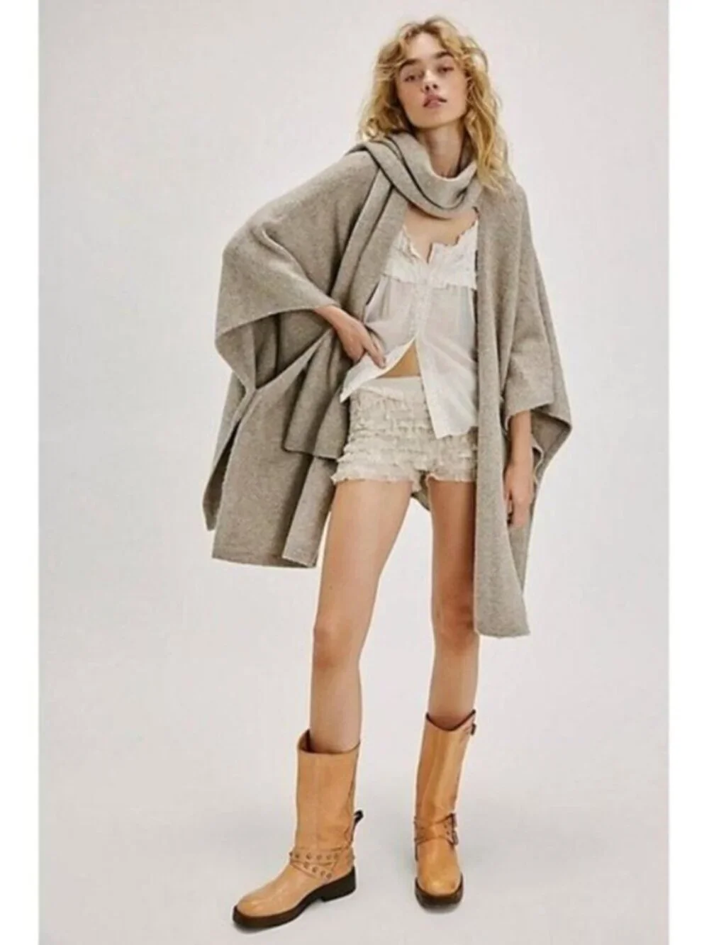 FREE PEOPLE Ellie Scarf Wrap in Oatmeal One Size OS NWT
